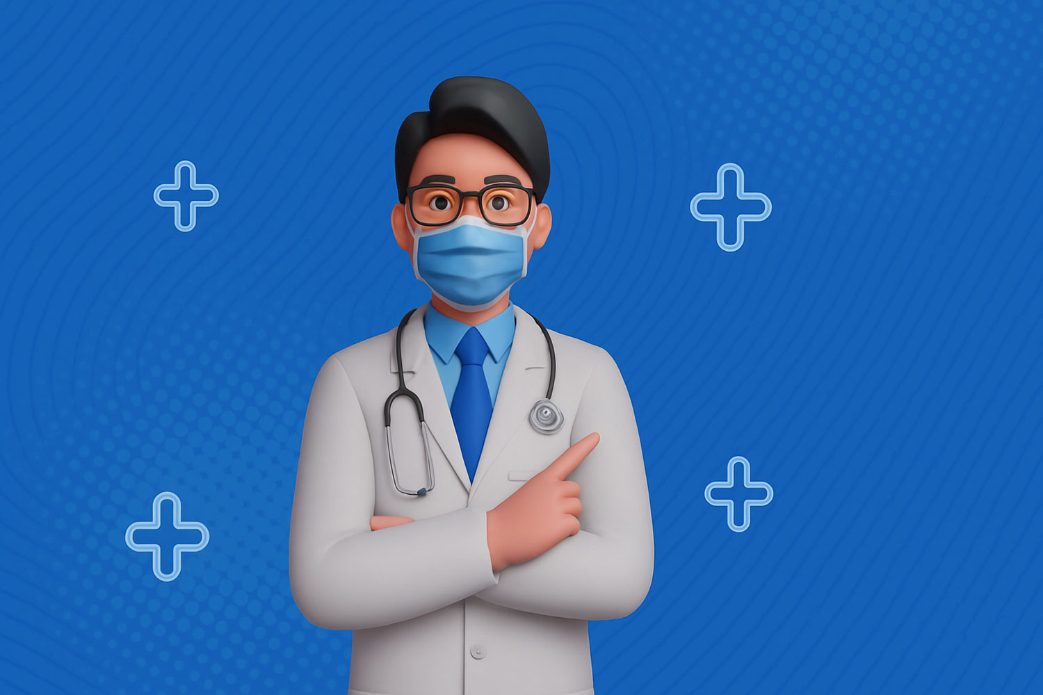 catawba valley healthcare d cartoon doctor with blue background with finger up